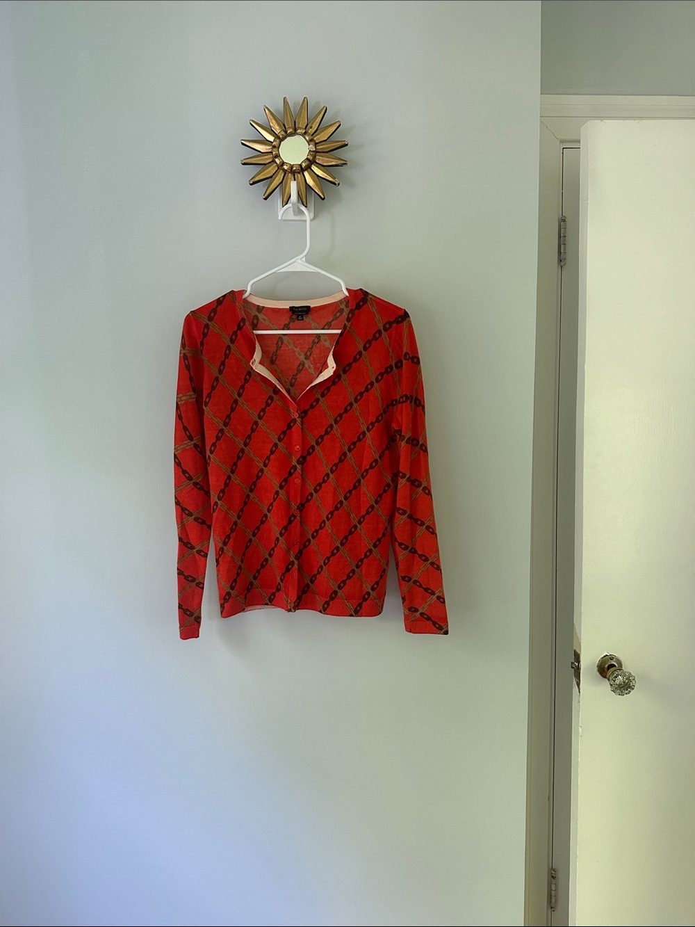 Chain-Print Red Button Front Cardigan - Picture 2 of 5
